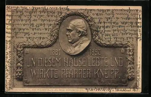 AK Gedenktafel am Pfarrhaus zu Bad Wörishofen für Pfarrer Kneipp