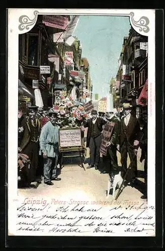 AK Leipzig, Peters-Strasse während der Messe