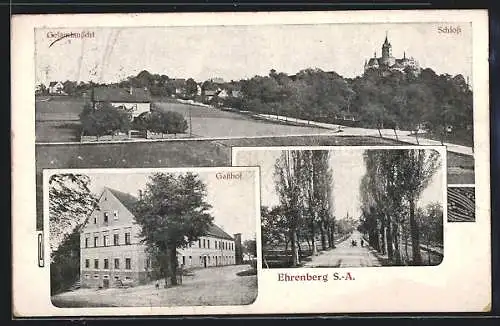 AK Ehrenberg /S.-A., Gasthof, Schloss, Ortsansicht