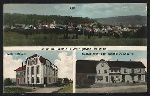 AK Waldighofen, Gasthaus zum Bahnhof von A. Enderlin, Elektrizitätswerk, Totalansicht