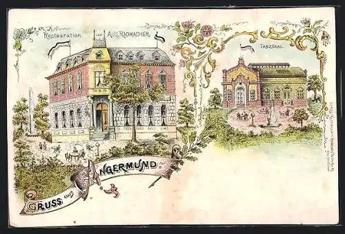 Lithographie Angermund, Restaurant von A. Radmacher, Tanzsaal