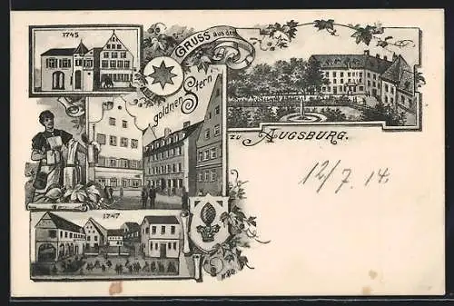 Lithographie Augsburg, Gasthaus zum goldenen Stern