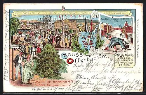 Lithographie Offenbach a. M., Volksfest-Kirmes, Frankfurterstrasse im Jahre 1836