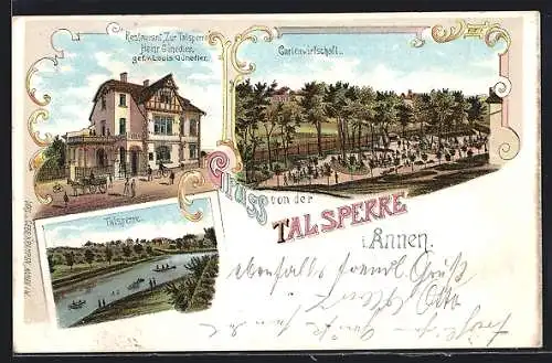 Lithographie Annen / Witten, Restaurant zur Talsperre, Talsperre