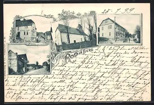 AK Rod am Berg, Gasthaus zum Taunus, Schule, Strassenpartie