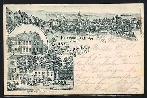Lithographie Friedrichsdorf /Taunus, Gasthaus zum Adler, Ortsansicht