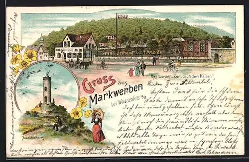 Lithographie Markwerben bei Weissenfels a. S., Restaurant zum deutschen Kaiser, Aussichtsthurm