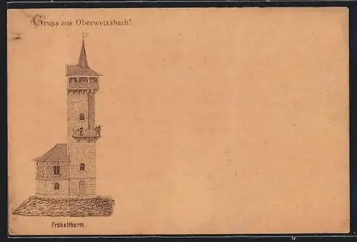 Lithographie Oberweissbach, Darstellung vom Fröbelthurm, früher Druck!