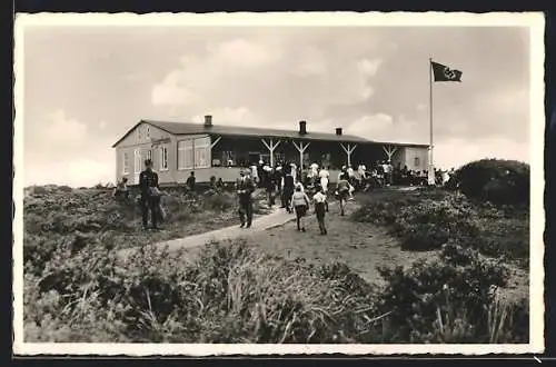 AK Borkum, Flughafen-Cafe Jägerheim von P. Nowak, 