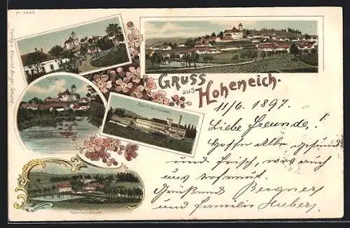 Lithographie Hoheneich, Fabrik Backhausen, Fabrikskolonie, Kirche, Ortsansicht