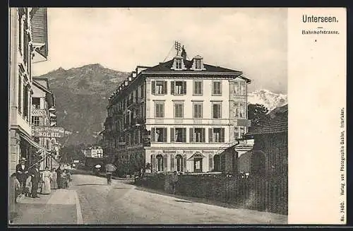 AK Unterseen, Café-Restaurant Soleil, Restaurant Sterchi, Bahnhofstrasse