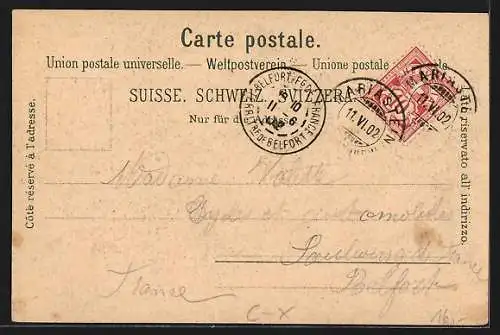 Lithographie Mariastein, Gasthof zum Jura v. Celestin Schuhmacher, Klosterkirche, Ruine Landskron