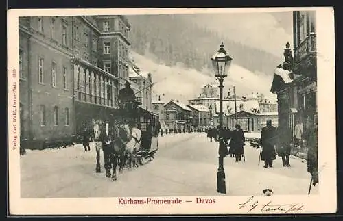 AK Davos, Pferdeschlitten auf der Kurhaus-Promenade