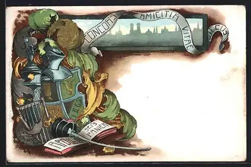 Lithographie Studentenwappen der Apollo München