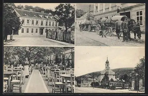 AK Wien, Josef Scheiderbauer`s Weinschank mit Terrasse, Kirche, Pferdekutsche