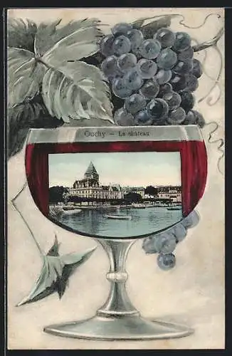 AK Ouchy, Le Chateau, Ansicht auf Rotweinglas