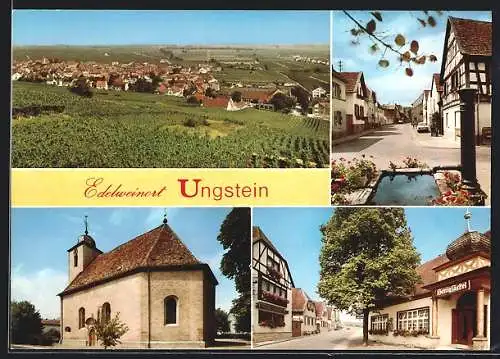 AK Ungstein, Ortsansicht mit Kirche und Gasthaus Honigsäckel