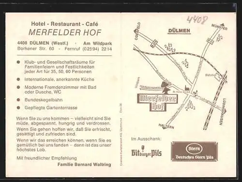 AK Dülmen /Westf., Hotel Merfelder Hof in vier Innenansichten