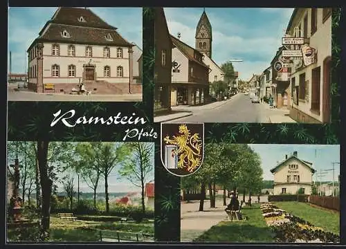 AK Ramstein / Pfalz, verschiedene Ortsansichten, Stadtwappeb, Möbelgeschäft Willi Kröner
