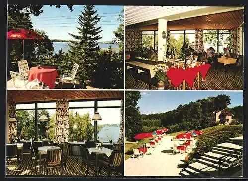 AK Niederkleveez bei Plön, Cafè-Restaurant Paradies am Dieksee in vier Ansichten
