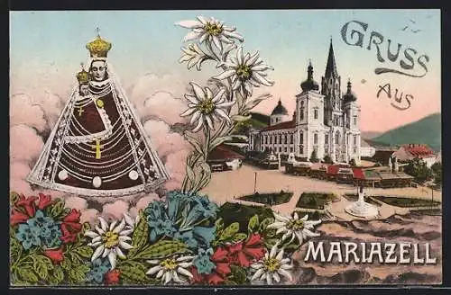 AK Mariazell, Wallfahrtskirche und Marienbildnis