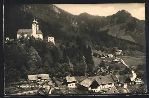 AK Radmer an der Stube, Ortsansicht von einem Berg aus