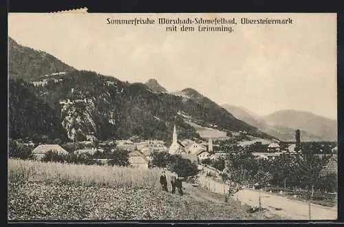 AK Wörschach-Schwefelbad, Ortsansicht mit dem Grimming