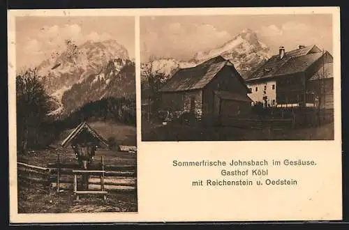 AK Johnsbach im Gesäuse, Gasthaus Köbl mit Reichenstein & Oedstein