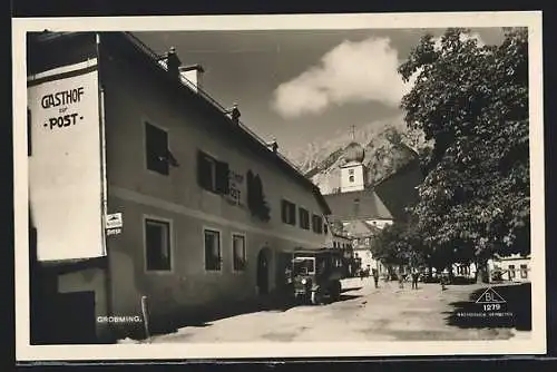 AK Gröbming, Strassenpartie am Gasthof zur Post