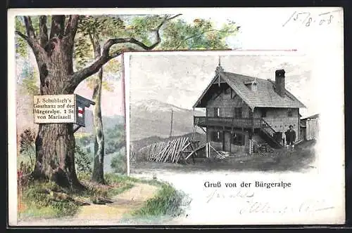 AK Mariazell, Schublachs Gasthaus auf der Bürgeralpe