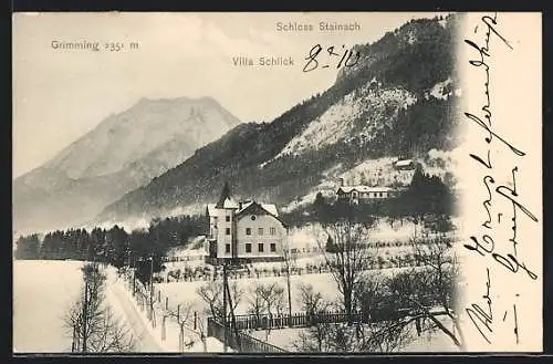 AK Stainach, Blick zum Schloss mit Villa Schlick und Grimming