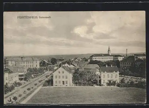 AK Fürstenfeld, Panorama mit Strassenblick