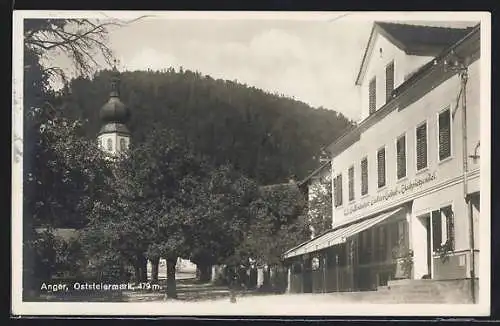 AK Anger, Ortspartie mit Geschäft und Blick zur Kirche