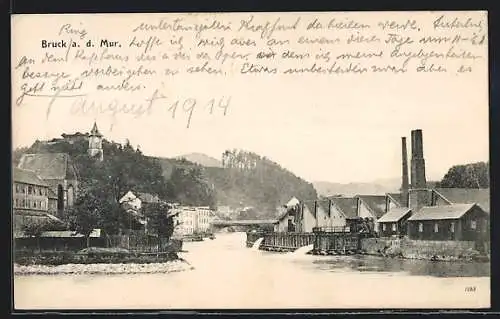 AK Bruck a. d. Mur, Ortspartie am Fluss