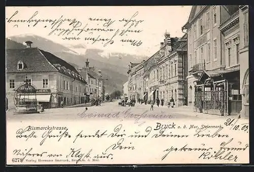 AK Bruck a. d. Mur, Bismarckstrasse mit Geschäften
