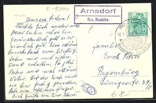 AK Landpoststempel Arnsdorf Krs. Rochlitz