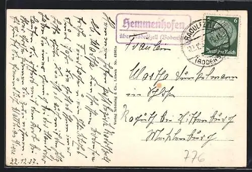 AK Landpoststempel Hemmenhofen über Radolfzell (Bodensee)