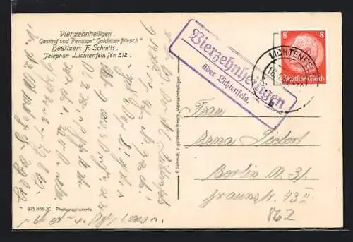 AK Landpoststempel Vierzehnheiligen über Lichtenfels
