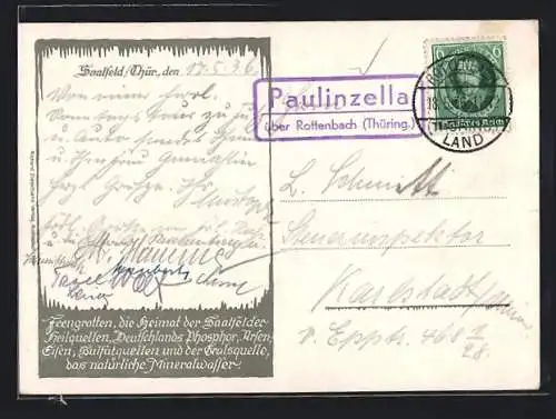 AK Landpoststempel Paulinzella über Rottenbach (Thüring.)