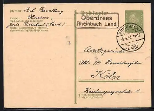 AK Landpoststempel Oberdresss /Rheinbach Land