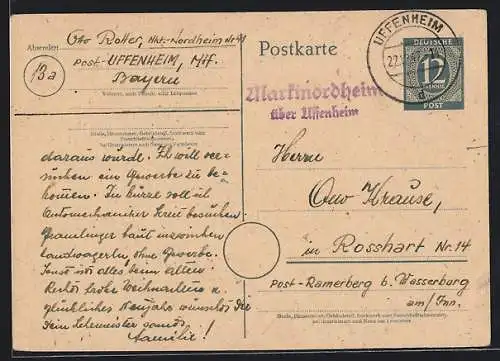 AK Landpoststempel Marktnordheim über Uffenheim