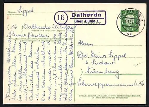 AK Landpoststempel Dalherda über Fulda 1
