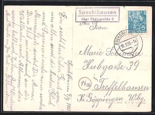 AK Landpoststempel Spechthausen über Eberswalde 2