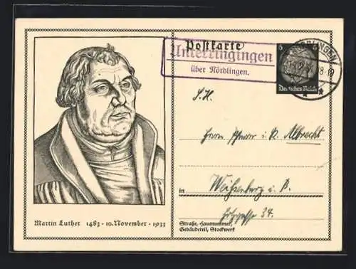 AK Porträt Martin Luther, Landpoststempel