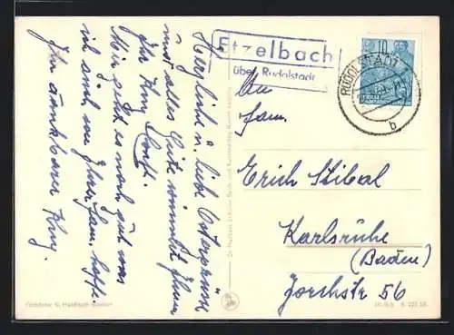 AK Landpoststempel Etzelbach über Rudolstadt