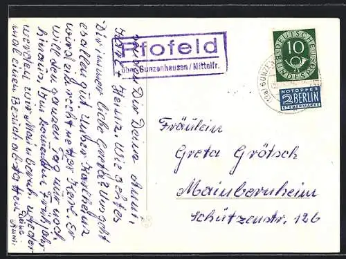 AK Landpoststempel Pfofeld über Gunzenhausen /Mittelfr.