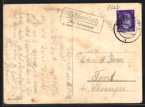 AK Landpoststempel Schleerieth über Schweinfurt