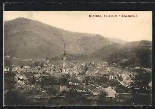 AK Schönau /Badischer Schwarzwald, Ortsansicht mit Kirche aus der Vogelschau