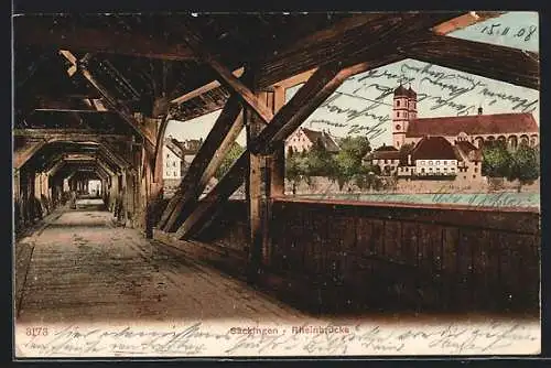 AK Säckingen, Ortsansicht mit Rheinbrücke