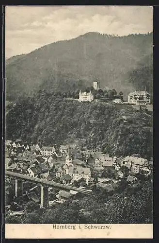 AK Hornberg i. Schwarzwald, Ortsansicht mit der Eisenbahnbrücke